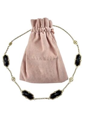 Judith Ripka 18K Yellow Gold Onyx and Diamond Station Necklace #24633